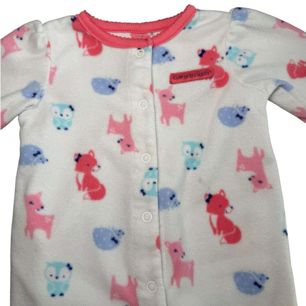 Carter's Footie Pajamas Baby Girl Fox White Pink 3-6 Months
